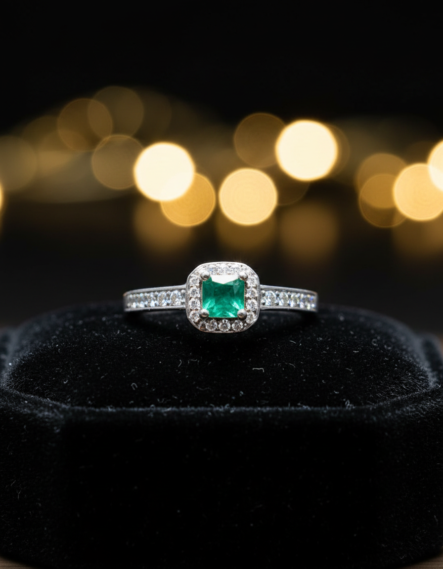 Anillo de esmeralda con halo, pieza única de Corazón Inca