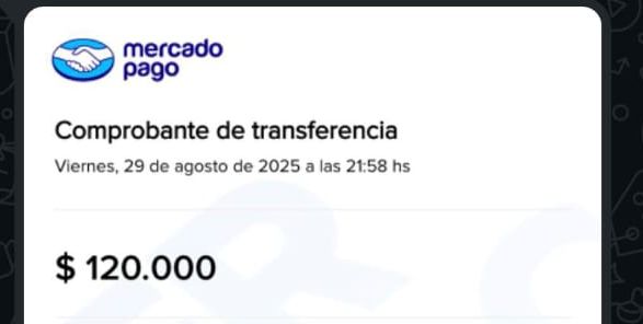 Comprobante real de Mercado Pago por $120.000